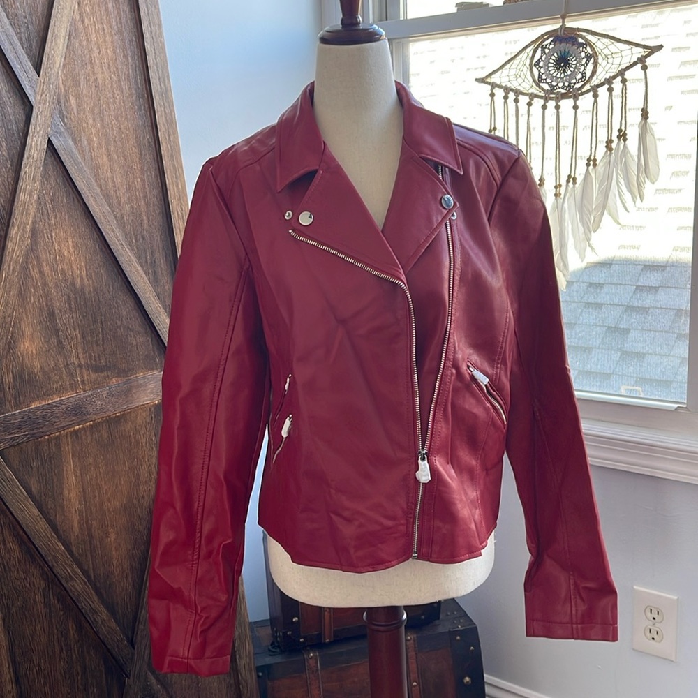 Guess red leather jacket